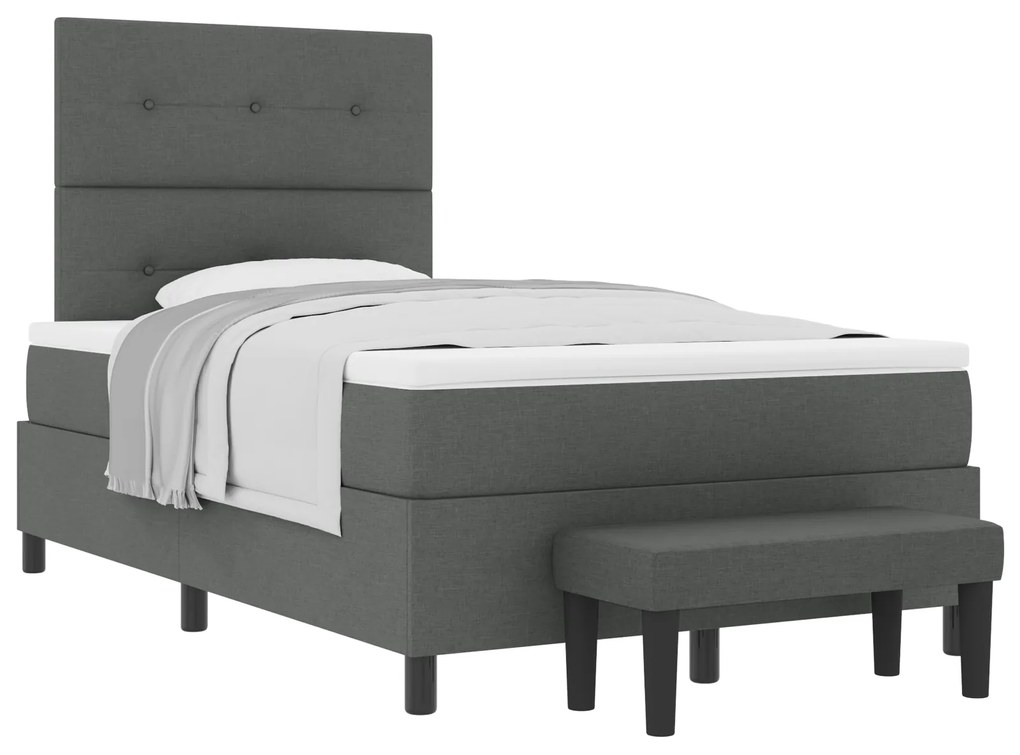 vidaXL Κρεβάτι Box Spring με Στρώμα & Πάγκο Σκούρος Γκρι 120x190 εκ Ύφασμα
