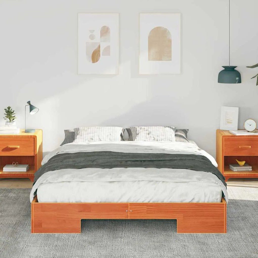 vidaXL Κρεβάτι δαπέδου Καφέ 150 x 200 cm Μασίφ ξύλο πεύκου