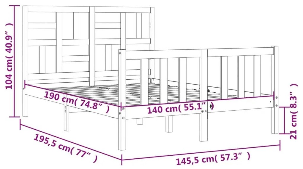 Σκελετός Κρεβατιού Χωρίς Στρώμα 140x190 εκ Μασίφ Ξύλο Πεύκου - Καφέ