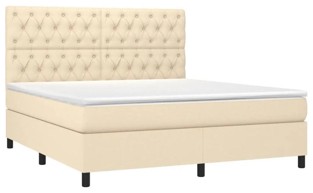 vidaXL Κρεβάτι Boxspring με Στρώμα & LED Κρεμ 160x200 εκ. Υφασμάτινο