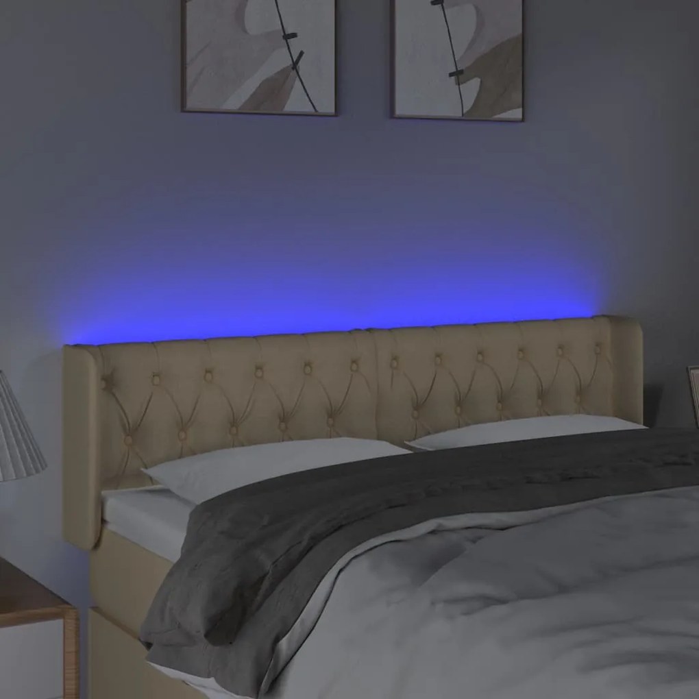 vidaXL Κεφαλάρι Κρεβατιού LED Κρεμ 163x16x78/88 εκ. Υφασμάτινο