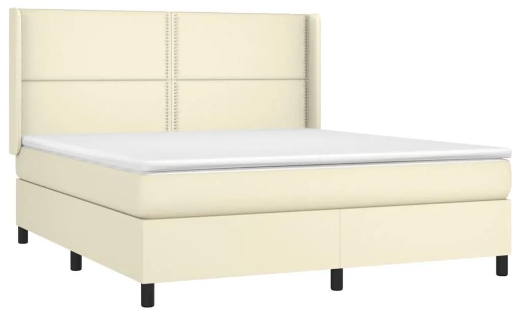 Κρεβάτι Boxspring με Στρώμα &amp; LED Κρεμ 160x200 εκ. Συνθ. Δέρμα - Κρεμ