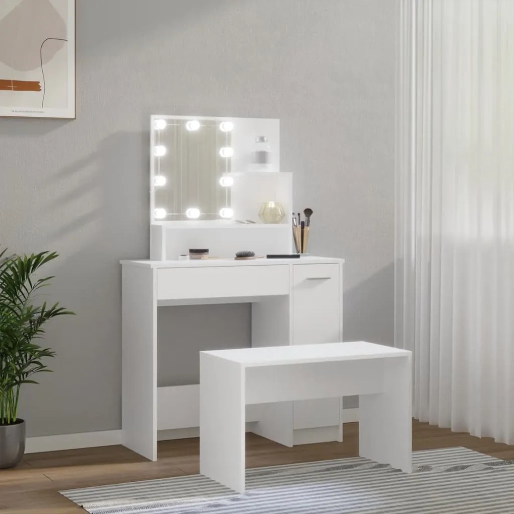 vidaXL Μπουντουάρ Σετ με LED Λευκό από Επεξεργασμένο Ξύλο