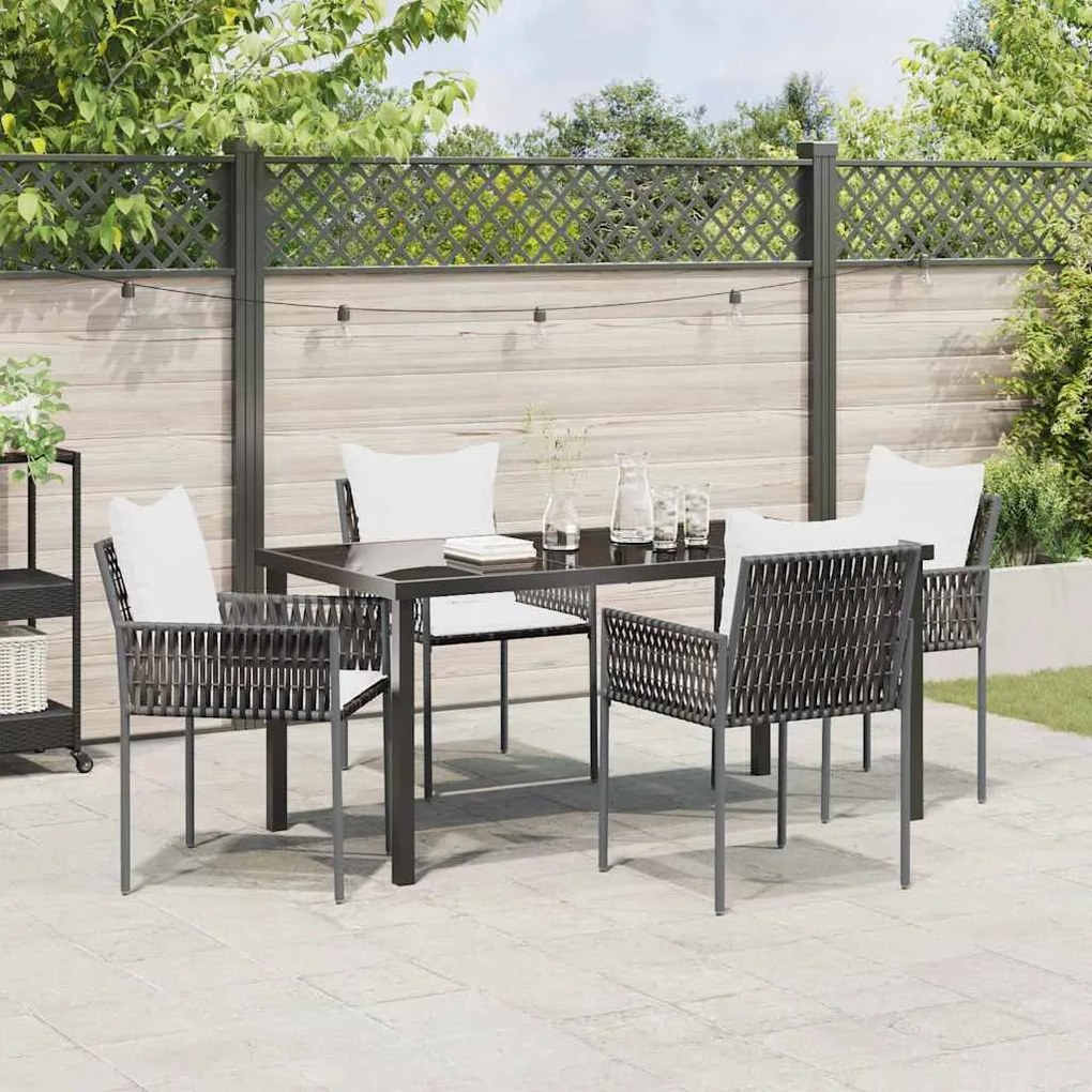 vidaXL Σέτ φαγητού για κήπο 5 pcs Καφέ και Μαύρο Ράτα PE