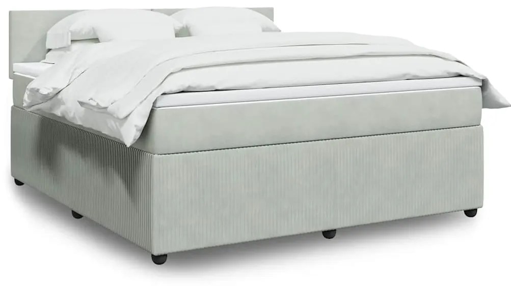 vidaXL Κρεβάτι Boxspring με Στρώμα Ανοιχτό Γκρι 180x200 εκ. Βελούδινο