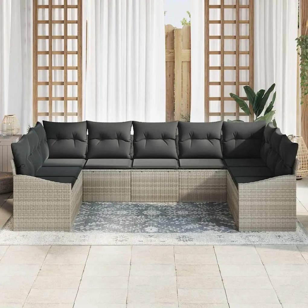 vidaXL Σετ Καναπέ Κήπου 9 pcs Ανοιχτό γκρι Πολυ ράταν