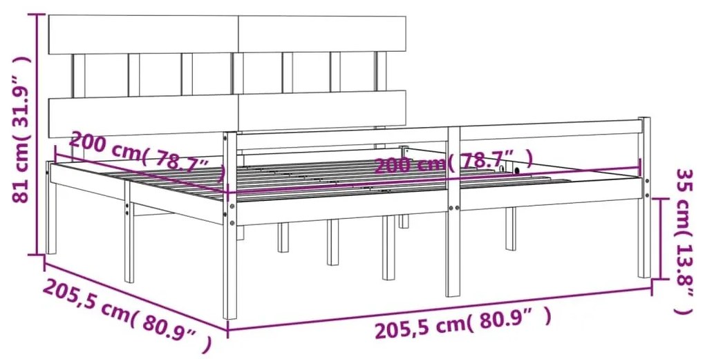 Κρεβάτι Ηλικιωμένου με Κεφαλάρι 200 x 200 εκ. Μελί Μασίφ Ξύλο - Καφέ