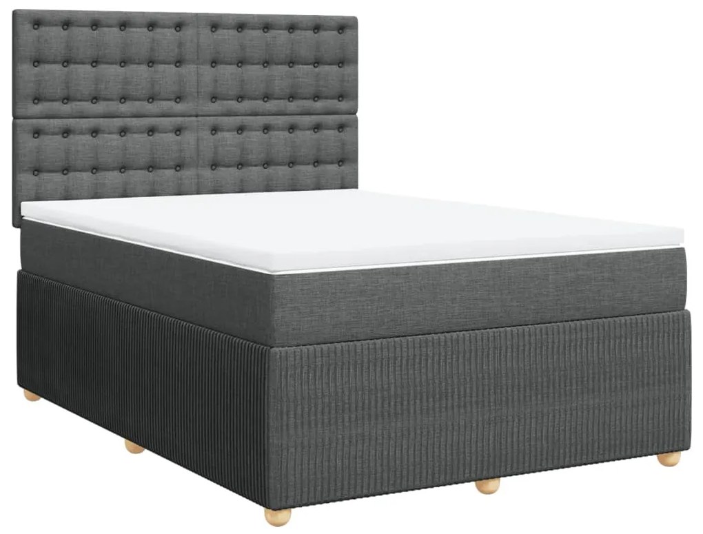 Κρεβάτι Boxspring με Στρώμα Σκούρο Γκρι 140x190 εκ. Υφασμάτινο - Γκρι