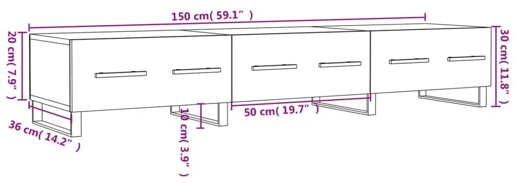 Έπιπλο Τηλεόρασης Γυαλ. Λευκό 150x36x30 εκ. Επεξεργασμένο Ξύλο - Λευκό