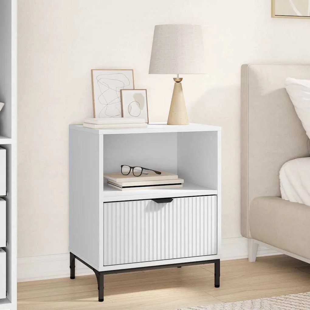 vidaXL Κομοδίνο με συρτάρι Λευκό 49 x 36 x 61 εκ Επεξεργασμένο ξύλο