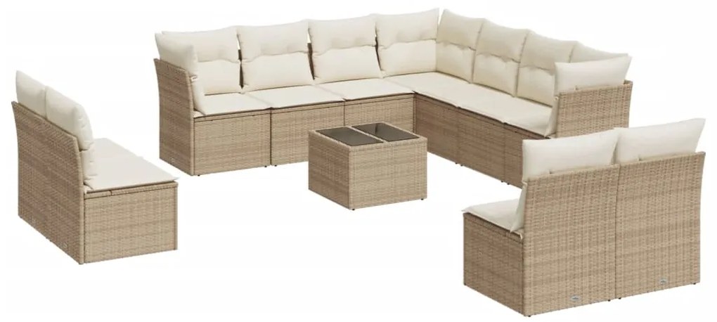 vidaXL Σαλόνι Κήπου Σετ 12 τεμ. Μπεζ Συνθετικό Ρατάν με Μαξιλάρια