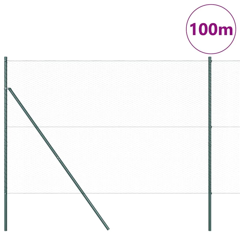 vidaXL Φράχτης με Στήλες. Πράσινο 1.6 x 100 m Ατσάλι με επικάλυψη PVC