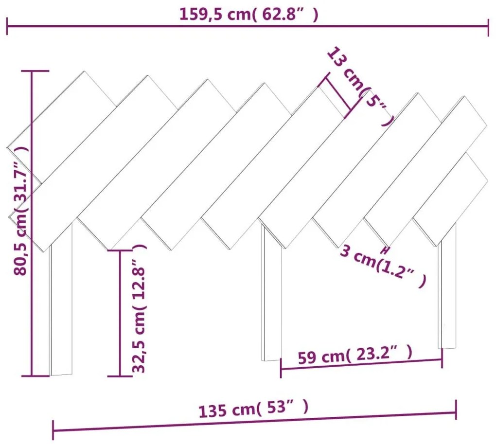 Κεφαλάρι Κρεβατιού Γκρι 159,5x3x80,5 εκ. από Μασίφ Ξύλο Πεύκου - Γκρι