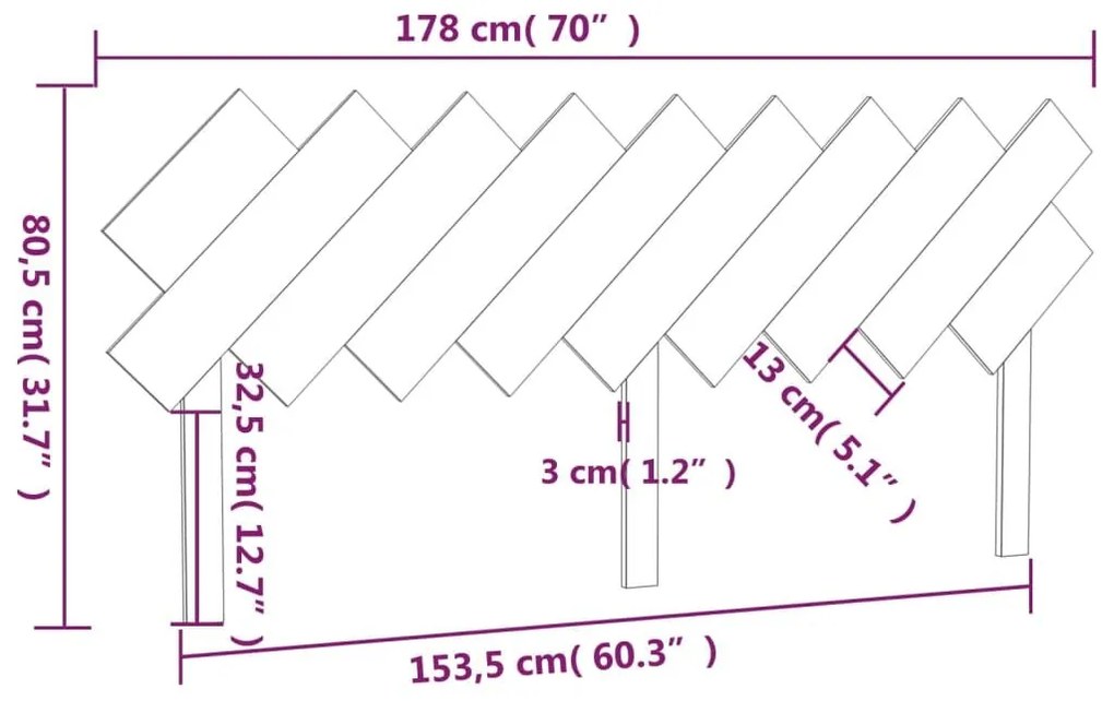 Κεφαλάρι Κρεβατιού Γκρι178x3x80,5 εκ. από Μασίφ Ξύλο Πεύκου - Γκρι