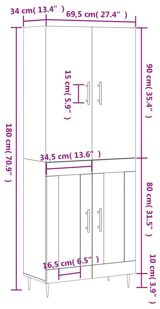 Ντουλάπι Γκρι Σκυροδέματος 69,5x34x180 εκ. Επεξεργασμένο Ξύλο - Γκρι