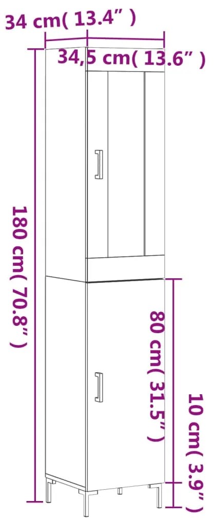 Ντουλάπι Γυαλ. Λευκό 34,5 x 34 x 180 εκ. από Επεξεργασμένο Ξύλο - Λευκό