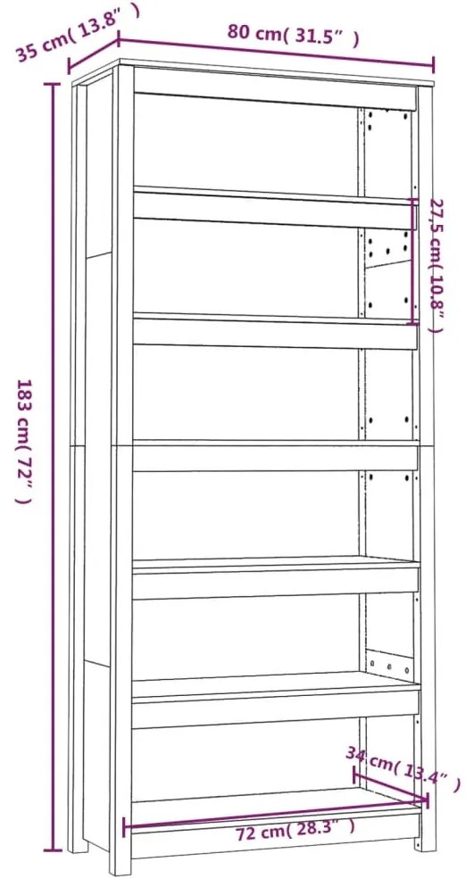 Βιβλιοθήκη 80 x 35 x 183 εκ. από Μασίφ Ξύλο Πεύκου - Καφέ