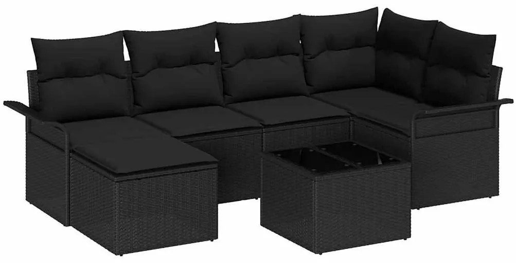 vidaXL Σετ Καναπέ Κήπου με μαξιλάρι 7 pcs Μαύρο Πολυ ράταν