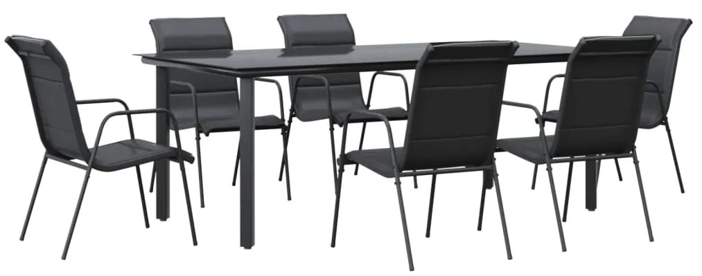 vidaXL Σετ Τραπεζαρίας Κήπου 7 Τεμαχίων Μαύρο από Ατσάλι & Textilene