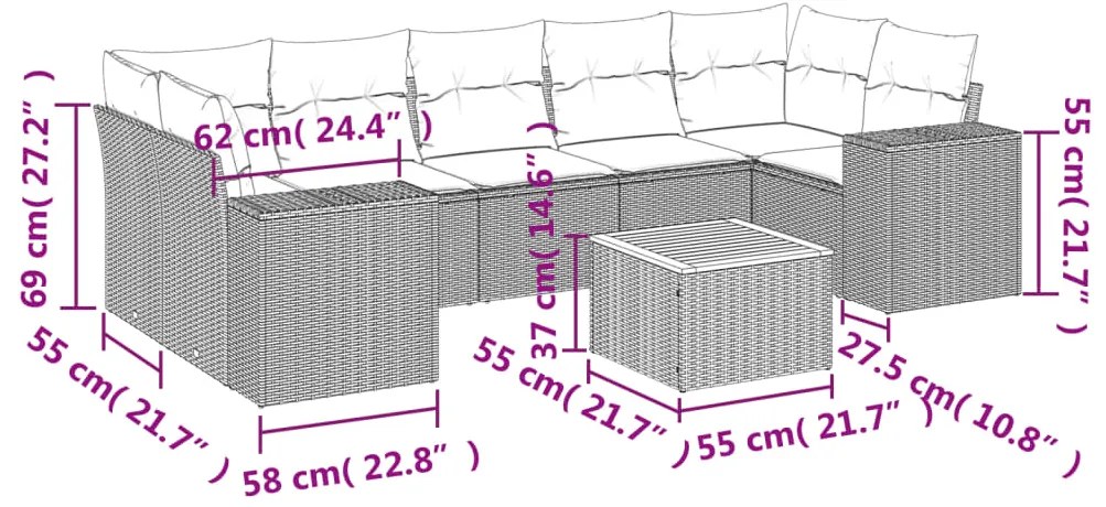 vidaXL Σαλόνι Κήπου Σετ 8 τεμ. Μπεζ Συνθετικό Ρατάν με Μαξιλάρια