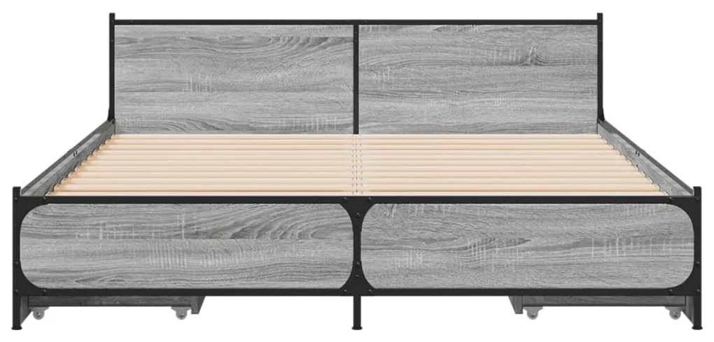 Πλαίσιο Κρεβατιού με συρτάρια Γκρι sonoma 135x190εκ. Επεξ. Ξύλο - Γκρι