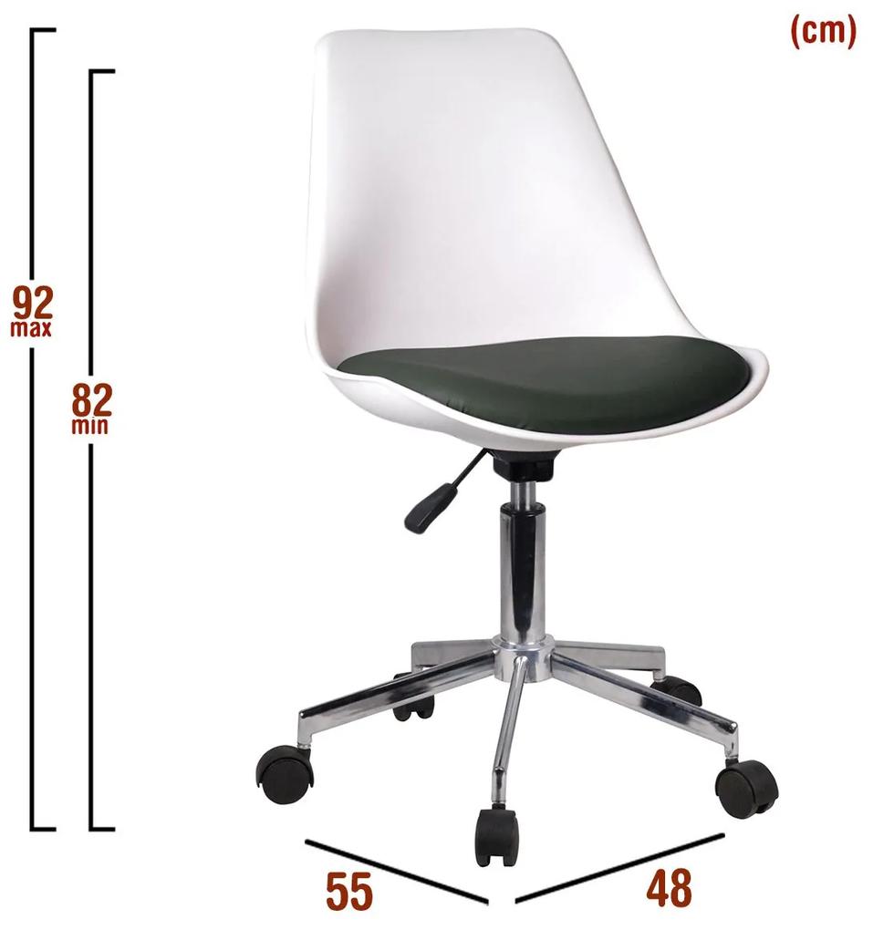 Καρέκλα Γραφείου ΚΥΒΕΛΗ Λευκό/Μαύρο PU 48x55x82-92cm - Τεχνόδερμα - 14230019