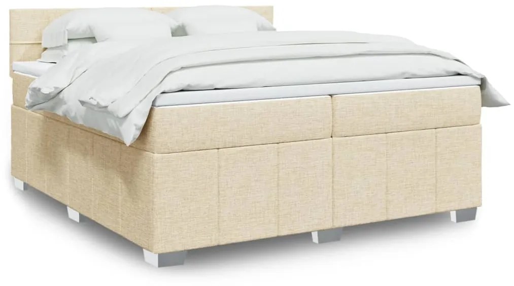 Κρεβάτι Boxspring με Στρώμα Κρεμ 200x200 εκ. Υφασμάτινο - Κρεμ