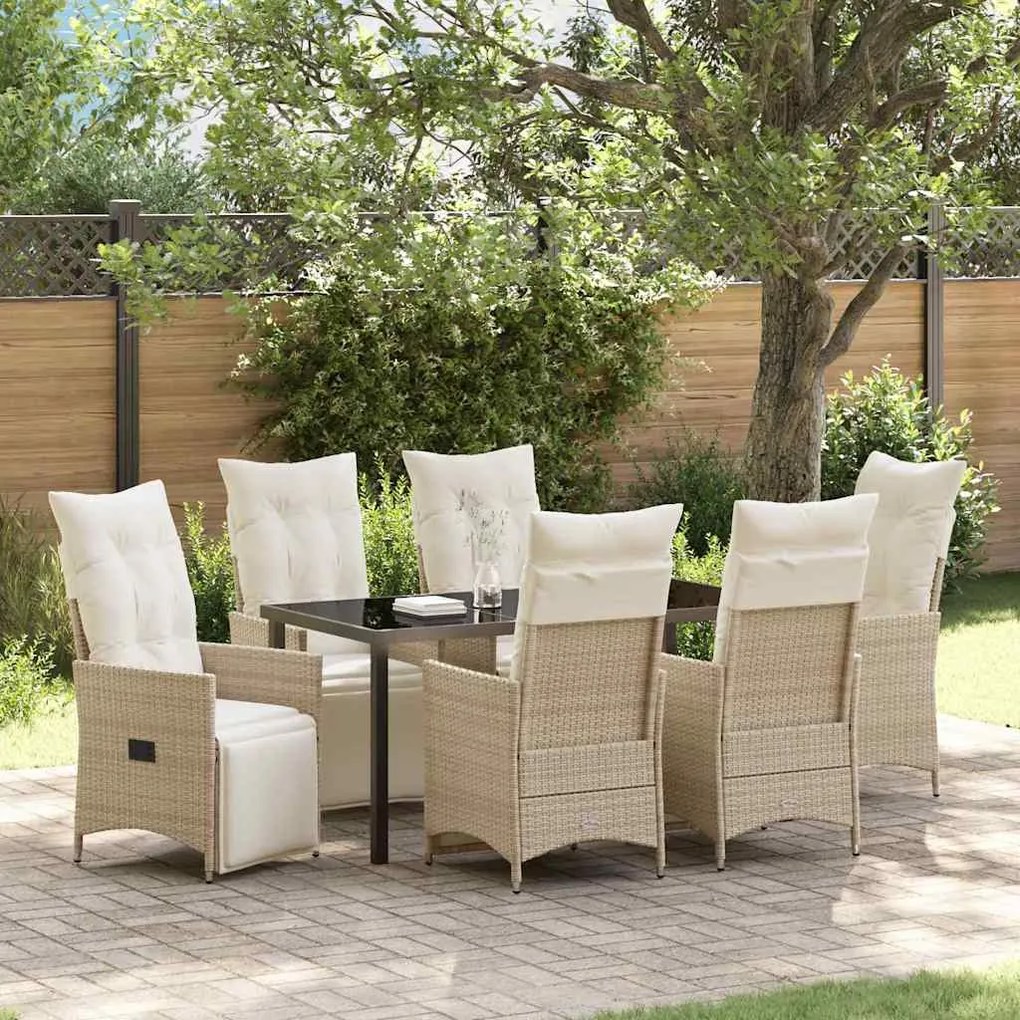vidaXL Σέτ φαγητού για κήπο με μαξιλάρι 7 pcs Μπεζ Πολυ ράταν