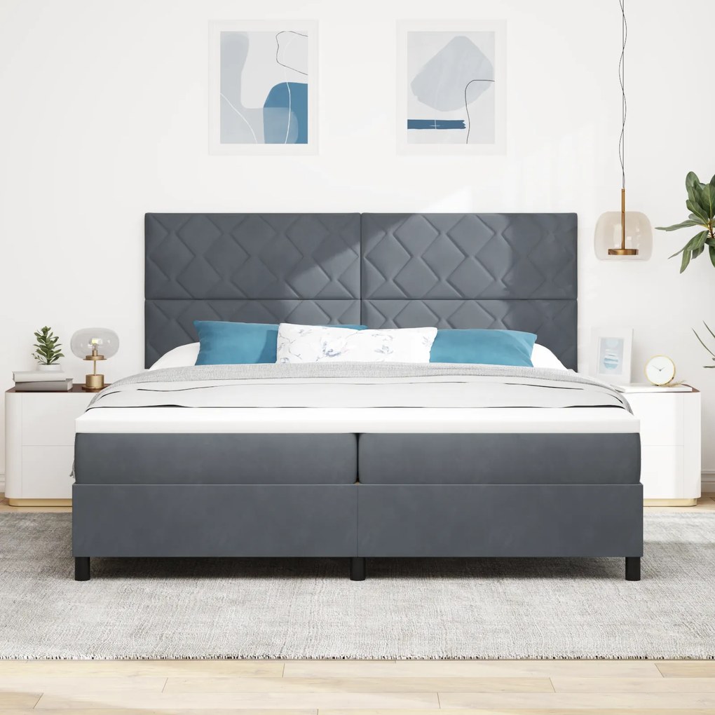 vidaXL κρεβάτι Box Spring με στρώμα Γκρι 200x200 εκ Βελούδο