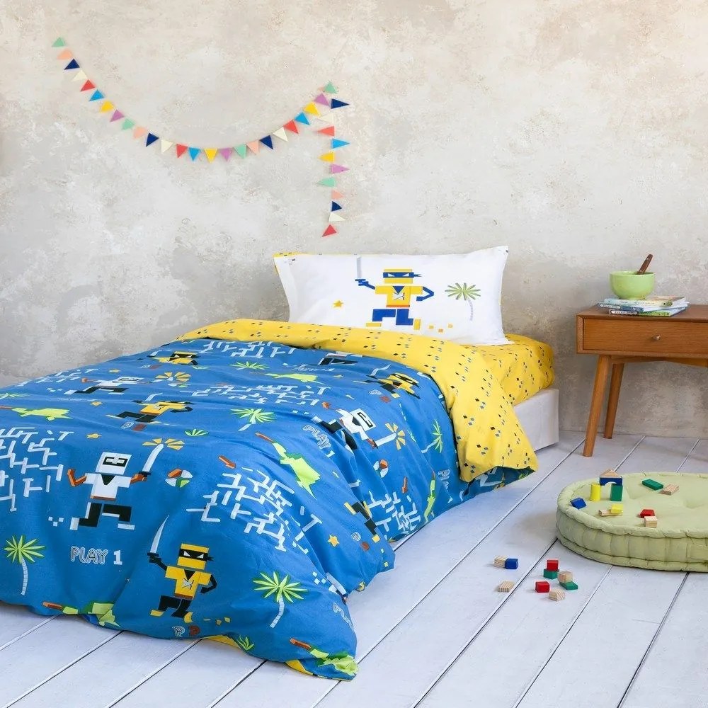 Κουβερλί Παιδικό Atari Blue-Yellow Nima Μονό 160x240cm 100% Cotton