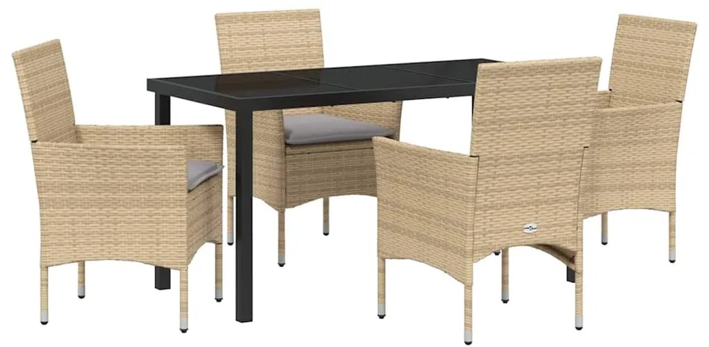 vidaXL Σέτ φαγητού για κήπο με μαξιλάρι 5 pcs Μπεζ Πολυ ράταν