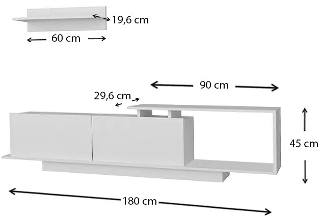 Έπιπλο τηλεόρασης Novara Megapap χρώμα λευκό 180x29,6x45εκ.