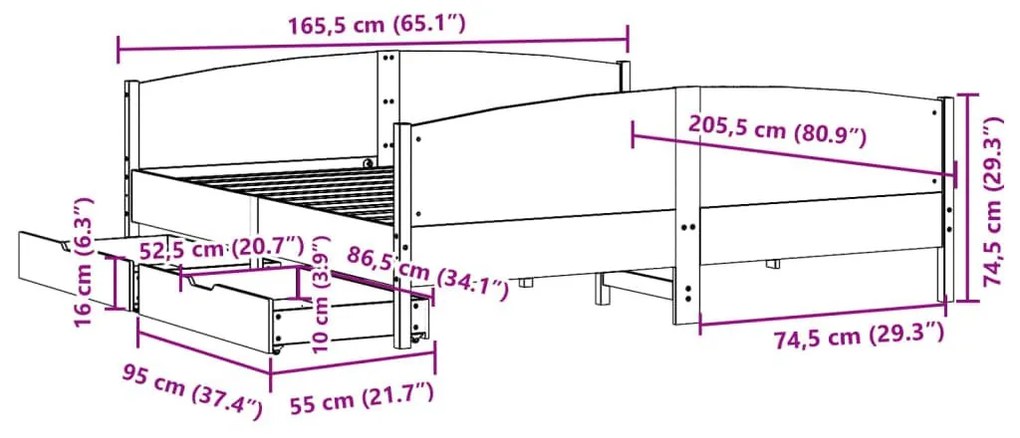 Σκελετός Κρεβ. Χωρίς Στρώμα Καφέ Κεριού 160x200 εκ Μασίφ Πεύκο - Καφέ