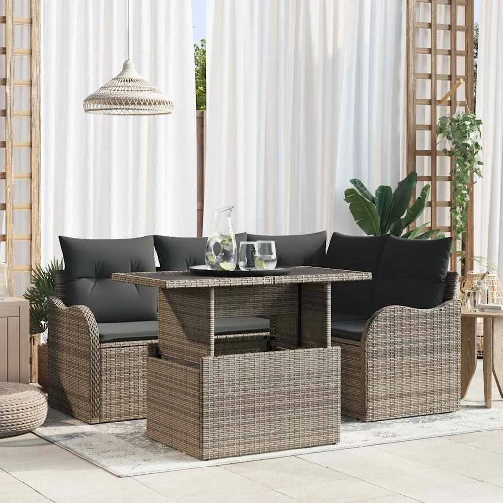 vidaXL Σετ Καναπέ Κήπου με μαξιλάρι 5 pcs Γκρι Πολυ ράταν