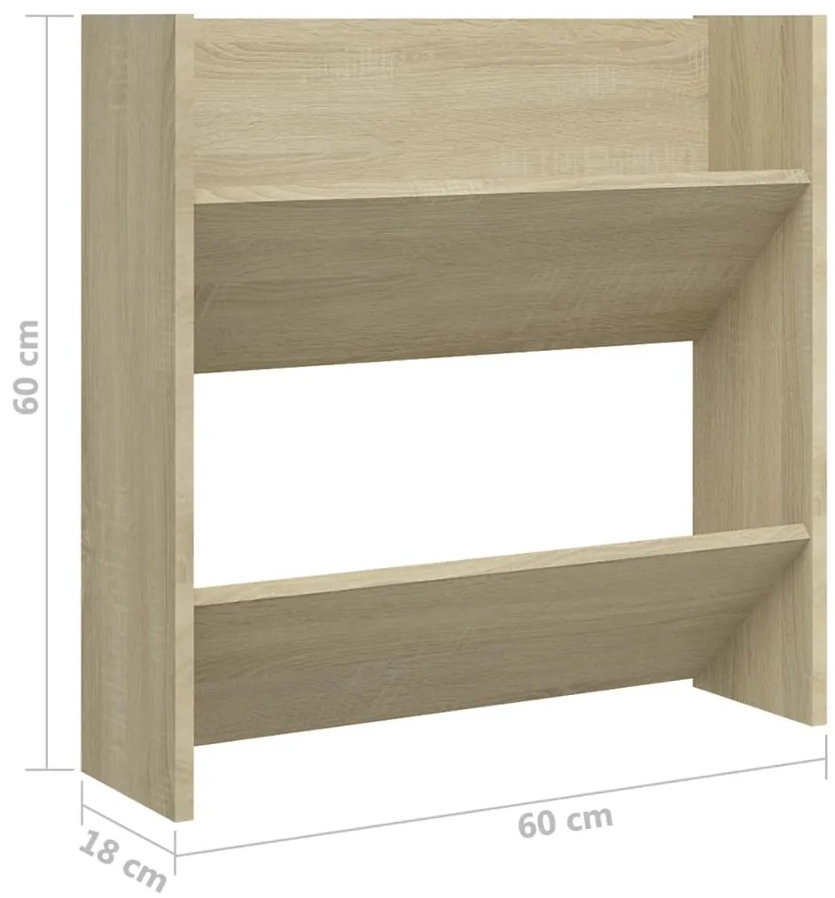 vidaXL Παπουτσοθήκη Τοίχου Sonoma Δρυς 60 x 18 x 60 εκ. Μοριοσανίδα