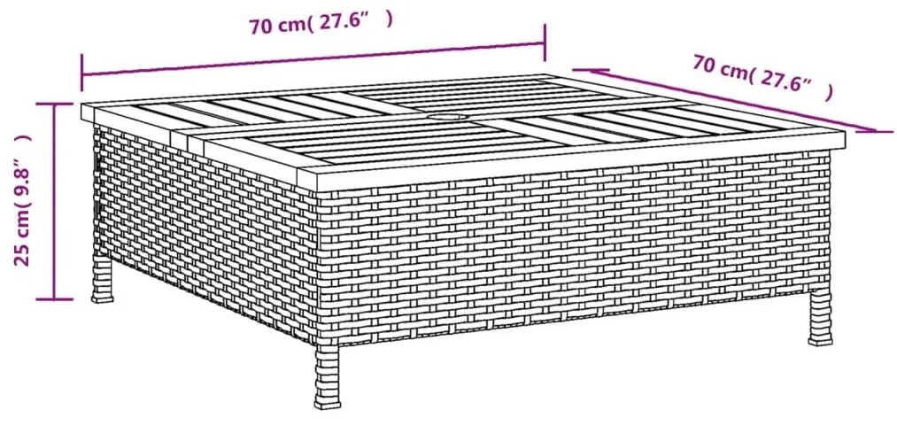 Τραπέζι Κήπου Μαύρο 70x70x25 εκ. από Ρατάν και Ξύλο Ακακίας - Μαύρο