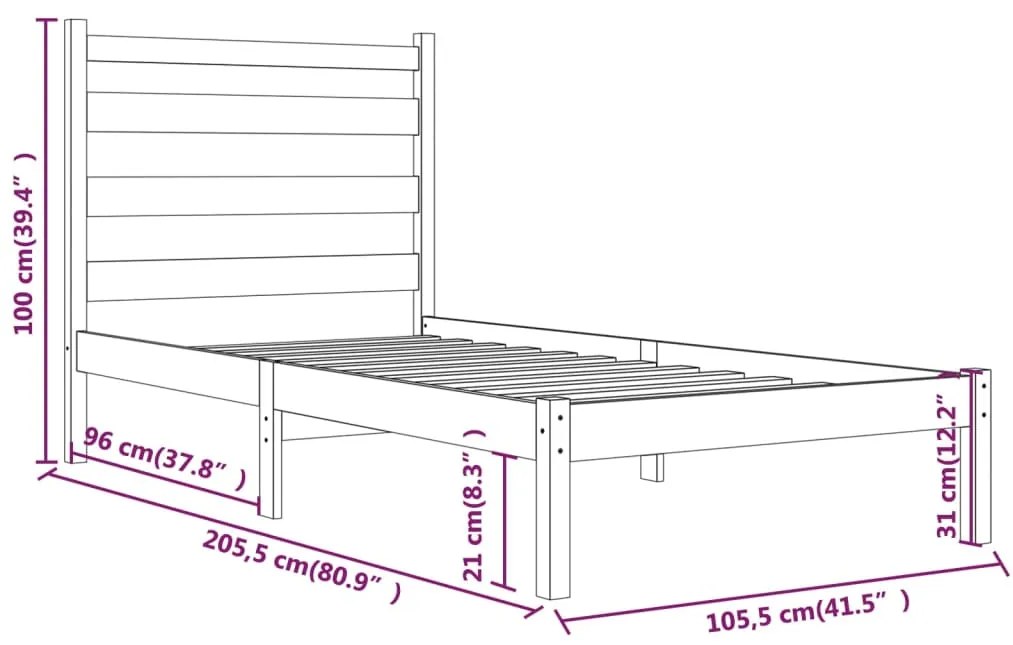 vidaXL Πλαίσιο Κρεβατιού Μαύρο 100 x 200 εκ. από Μασίφ Ξύλο Πεύκου