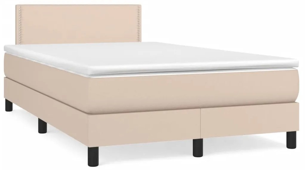 Κρεβάτι Boxspring Στρώμα&amp;LED Καπουτσίνο 120x190 εκ. Συνθ. Δέρμα - Καφέ