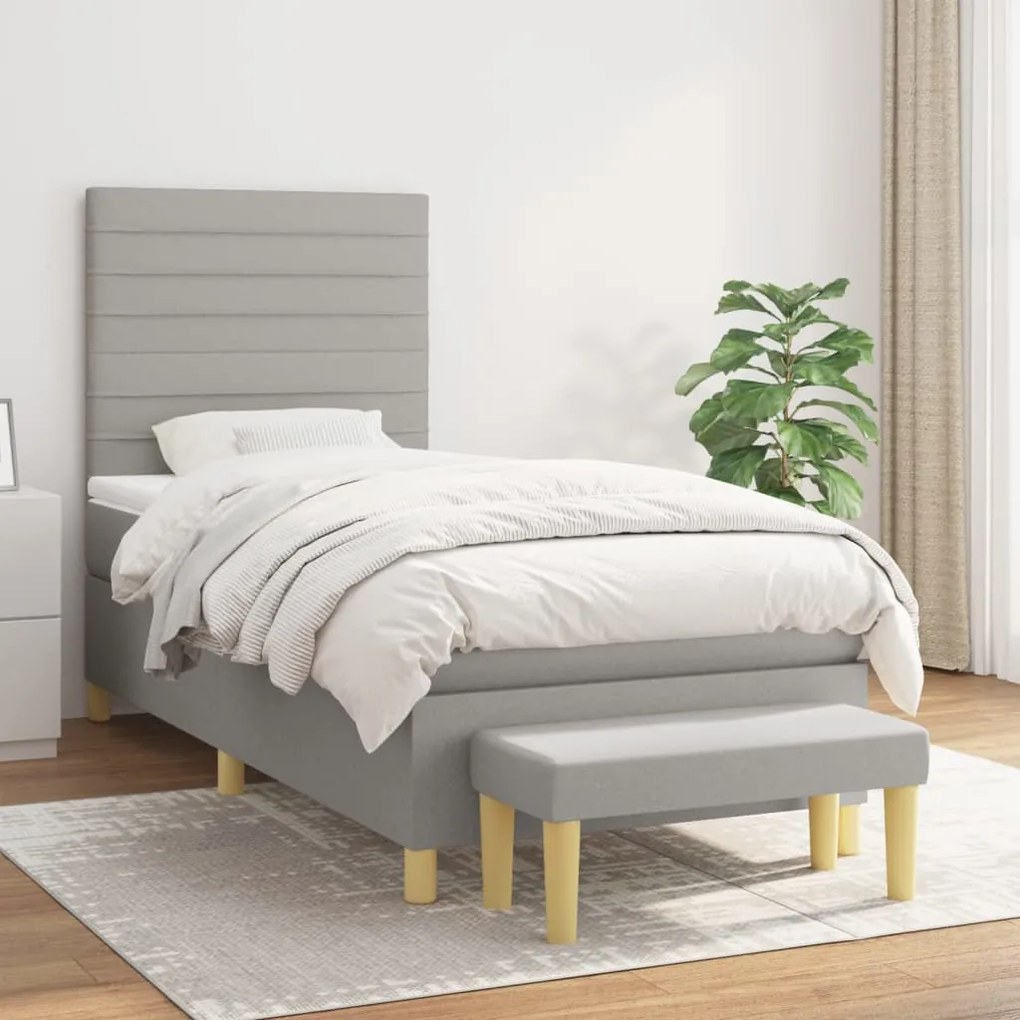 Κρεβάτι Boxspring με Στρώμα Ανοιχτό Γκρι 100x200 εκ. Υφασμάτινο