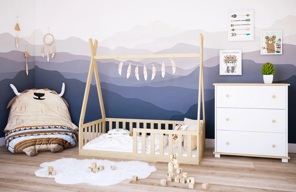 Κρεβάτι  Montessori Tipi με κάγκελα Natural  70x140cm  BC50043  BabyCute (Δώρο το Στρώμα)