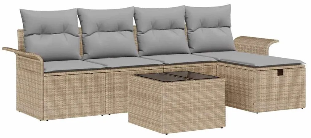 vidaXL Σετ Καναπέ Κήπου με μαξιλάρι 6 pcs Μπεζ Πολυ ράταν