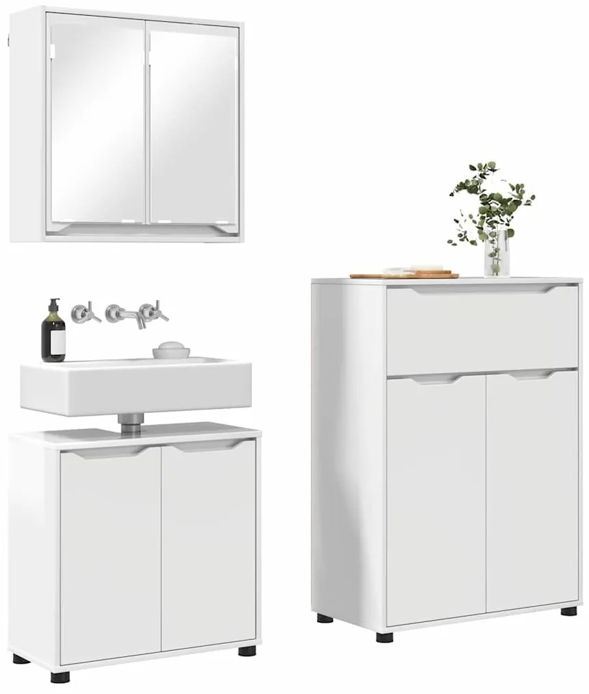 vidaXL Σετ Επίπλων Μπάνιου με συρτάρι 3 pcs Υψηλής γυαλάδας λευκό