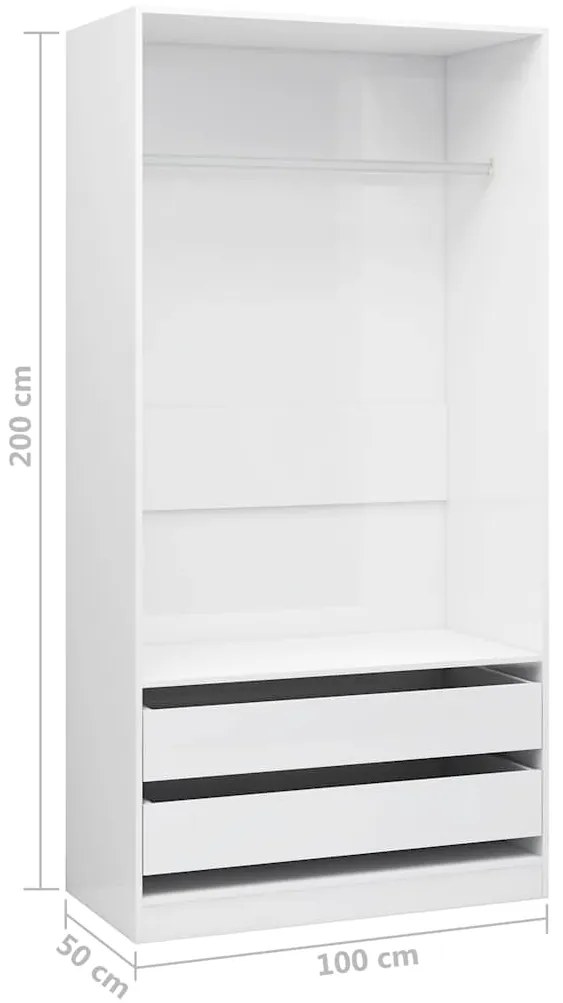 vidaXL Ντουλάπα Γυαλιστερό Λευκό 100 x 50 x 200 εκ. από Επεξ. Ξύλο