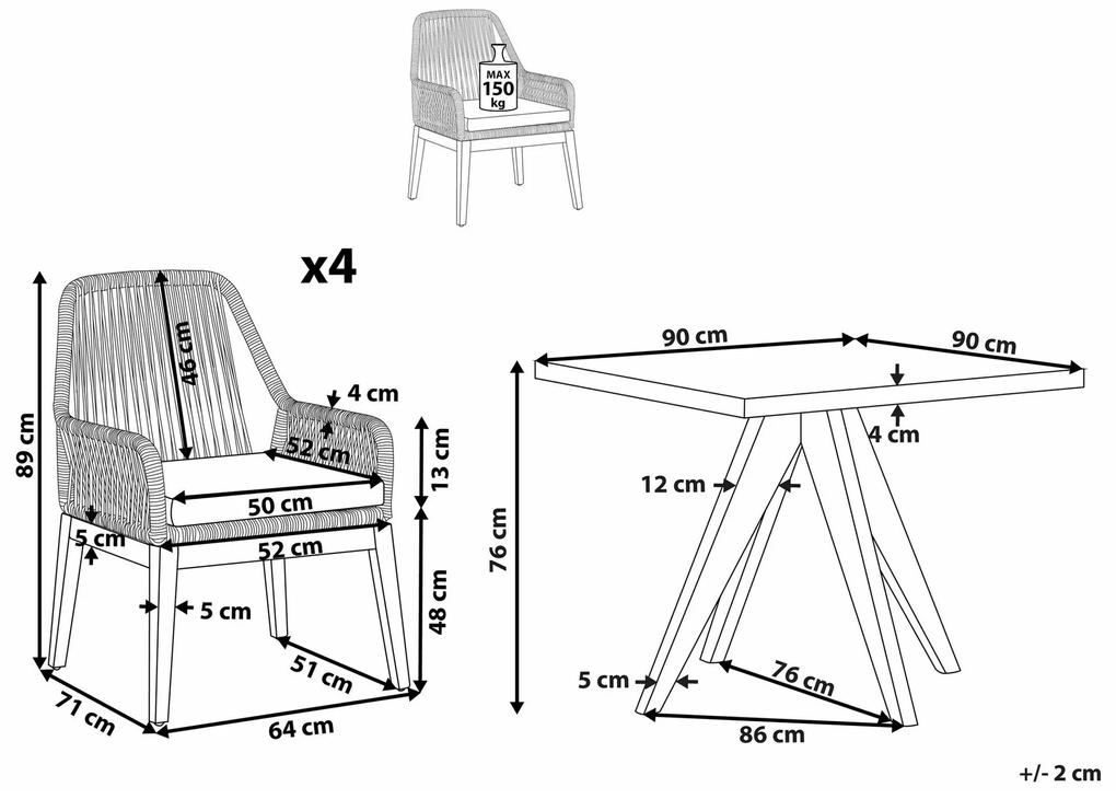Σετ Τραπέζι και καρέκλες Berwyn L100, Ινώδες τσιμέντο, Ξύλο, Σχοινί, Ξύλο: Ακακία, Μαξιλάρι καθίσματος: Ναι | Epipla1.gr
