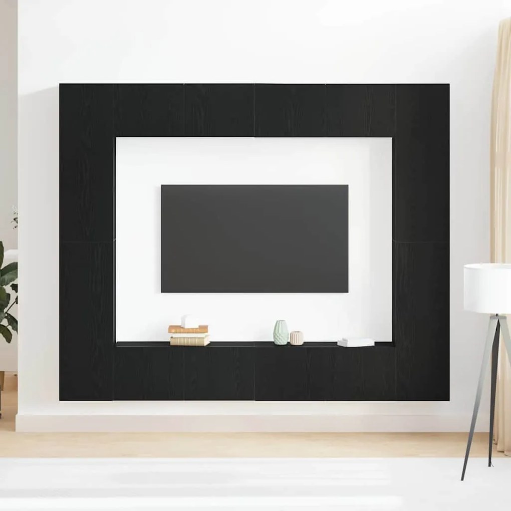 vidaXL Ντουλάπι TV 8 pcs Μαύρο 221 x 30 x 180 εκ. Επεξεργασμένο ξύλο