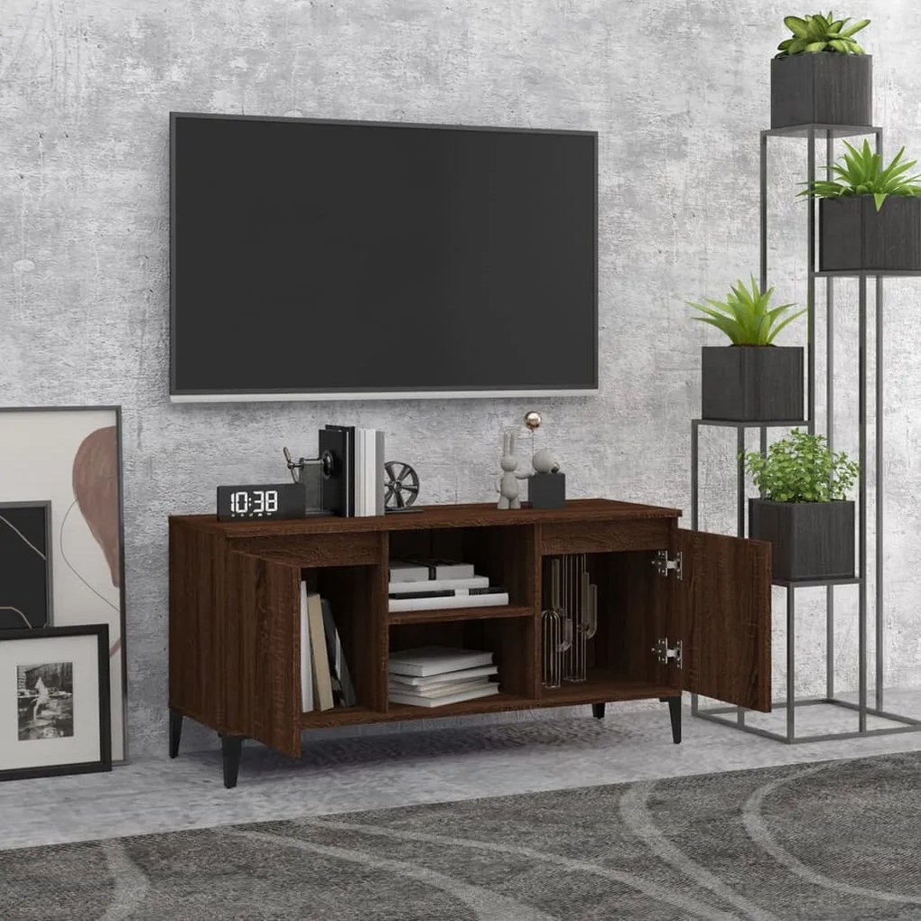 vidaXL Έπιπλο Τηλεόρασης Καφέ Δρυς 103,5x35x50 εκ. με Μεταλλικά Πόδια