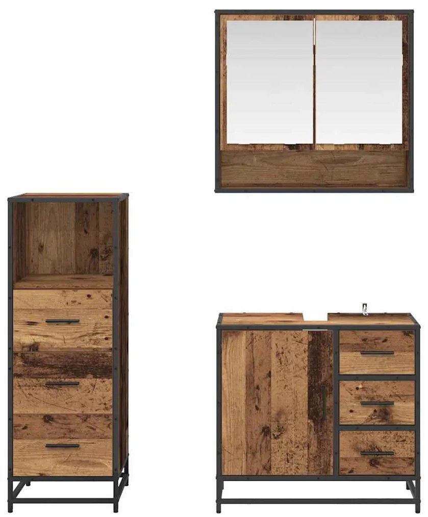 vidaXL Σετ Επίπλων Μπάνιου με ράφι 3 pcs Παλιό Ξύλο Επεξεργασμένο ξύλο