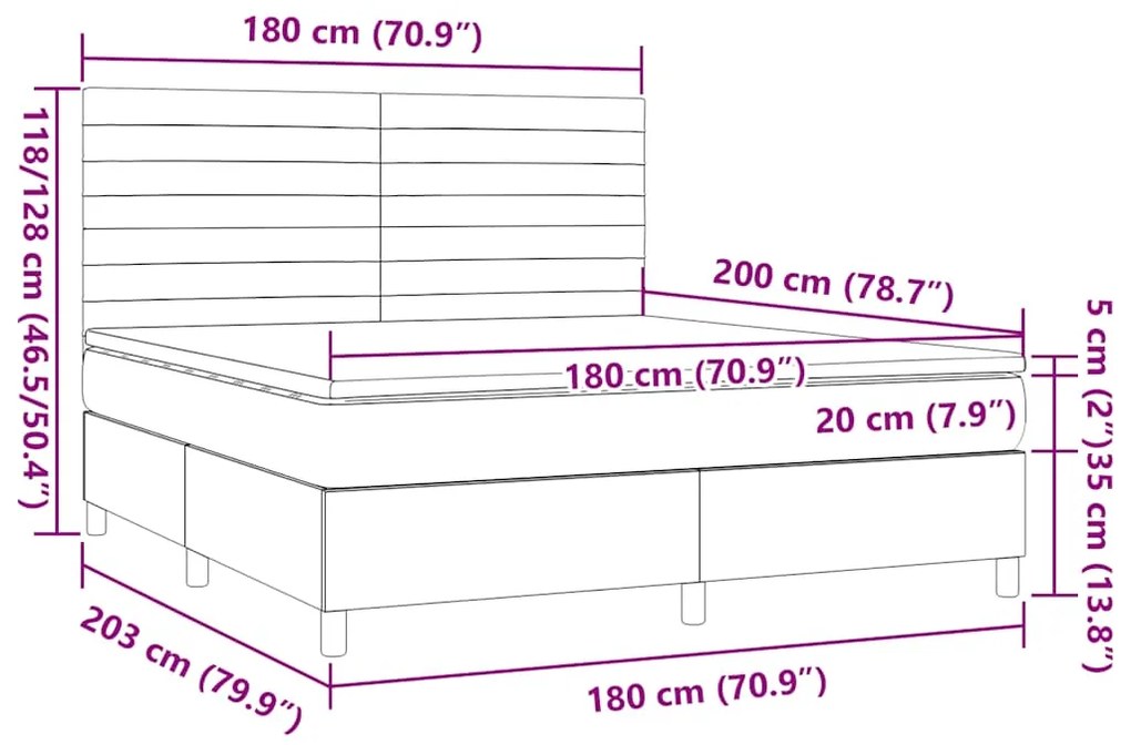 vidaXL Κρεβάτι Boxspring με Στρώμα Σκούρο Καφέ 180x200 εκ Υφασμάτινο