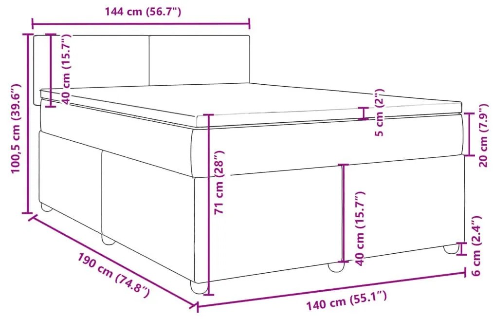 Κρεβάτι Boxspring με Στρώμα Μαύρο 140x190 εκ. Υφασμάτινο - Μαύρο