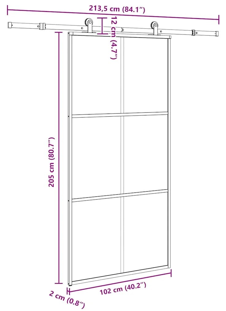 Συρόμενη πόρτα με σετ υλικού 102x205 cm ESG Γυαλί&amp;Αλουμίνιο - Μαύρο